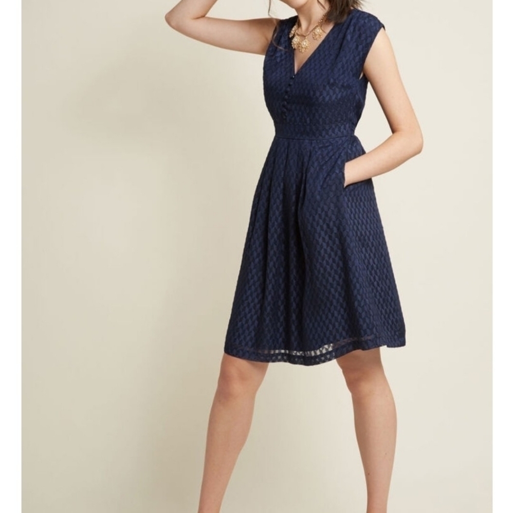 Modcloth button front retro aline dress in navy Summer Dress